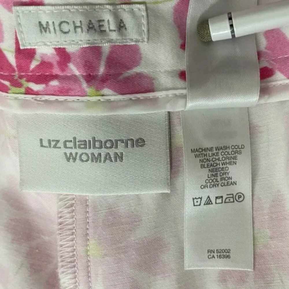 Liz Claiborne Woman Michaela Floral Ankle Pants 16W Pink Stretch Cotton Career - Picture 11 of 14